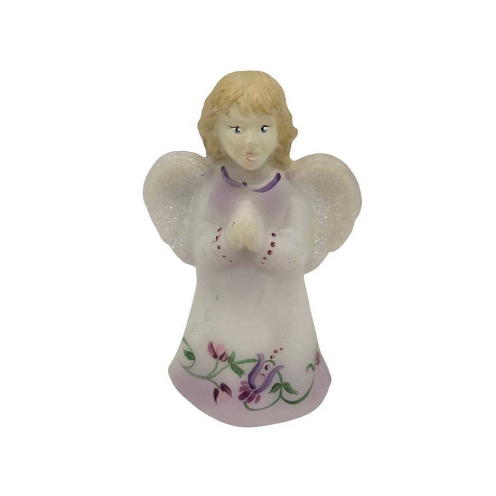 Fenton Art Glass Opalescent Iridescent Handpainted Praying Angel Figurine, 4.75"